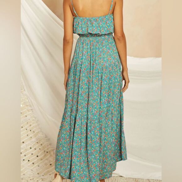 Green Floral Ruffles Boho Dress - Picture 5 of 7